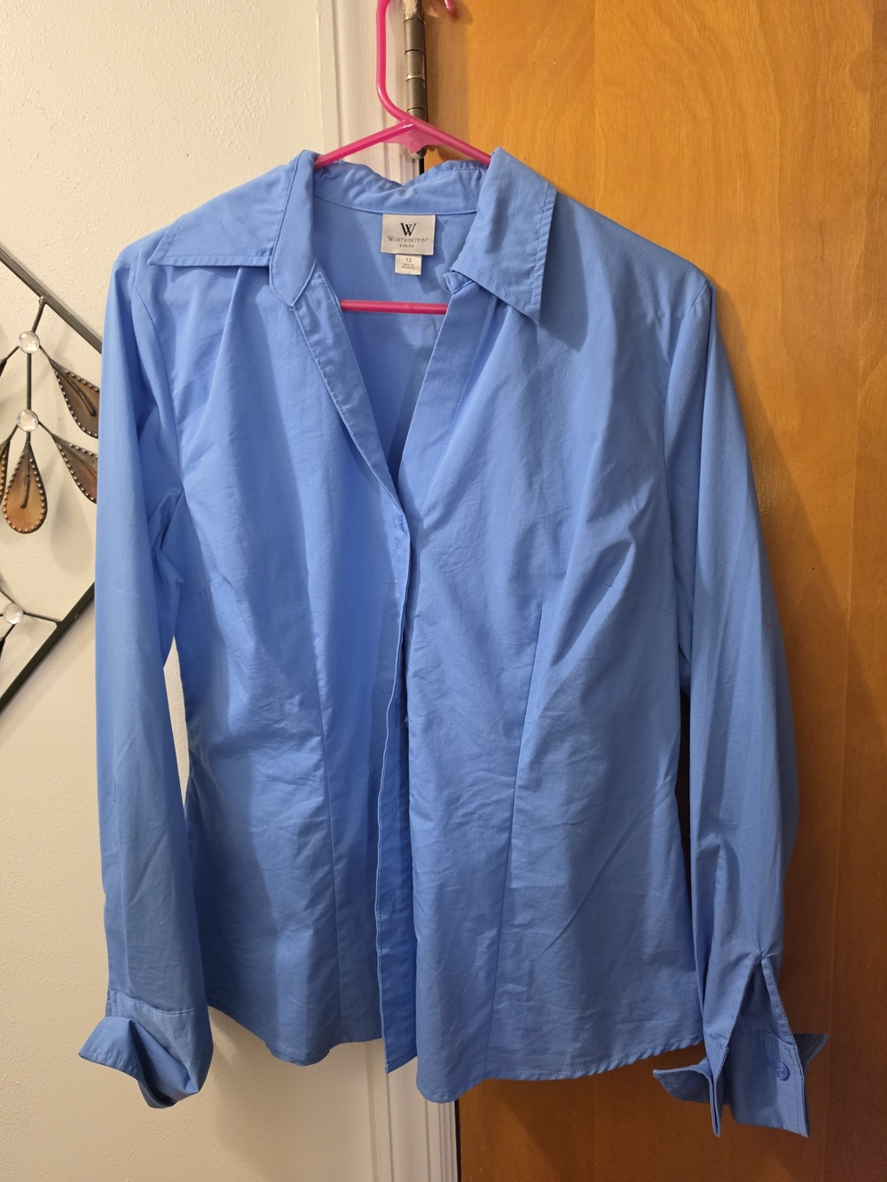 W by Worth Sky Blue Button-Front Shirt Size 12